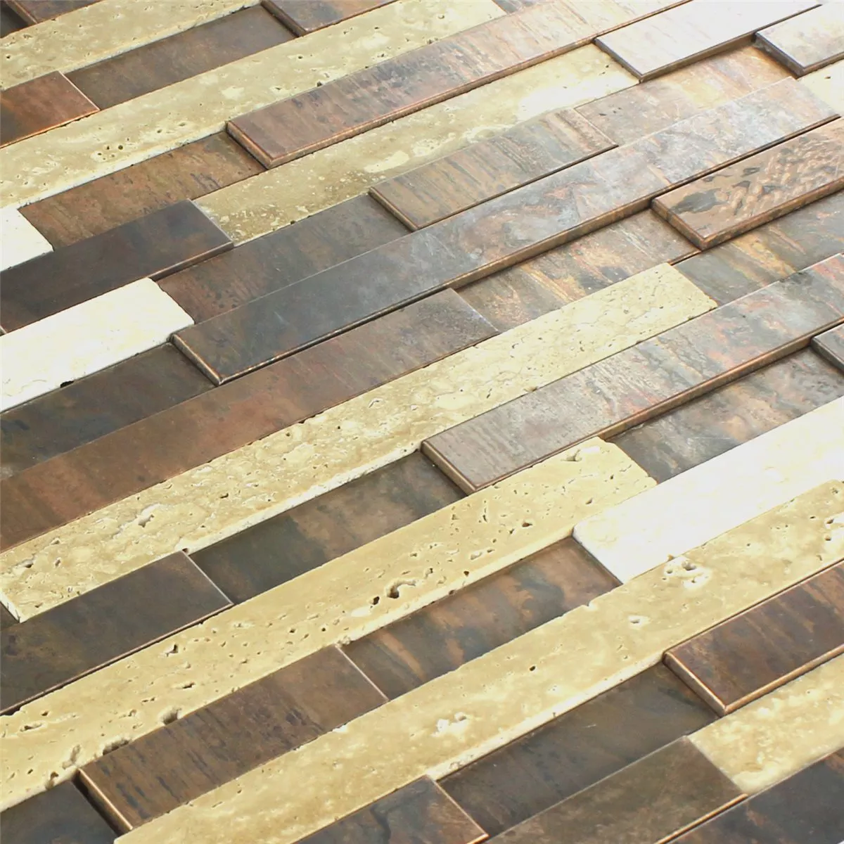 Kupfer Natustein Mosaikfliesen Braun Creme Mix 