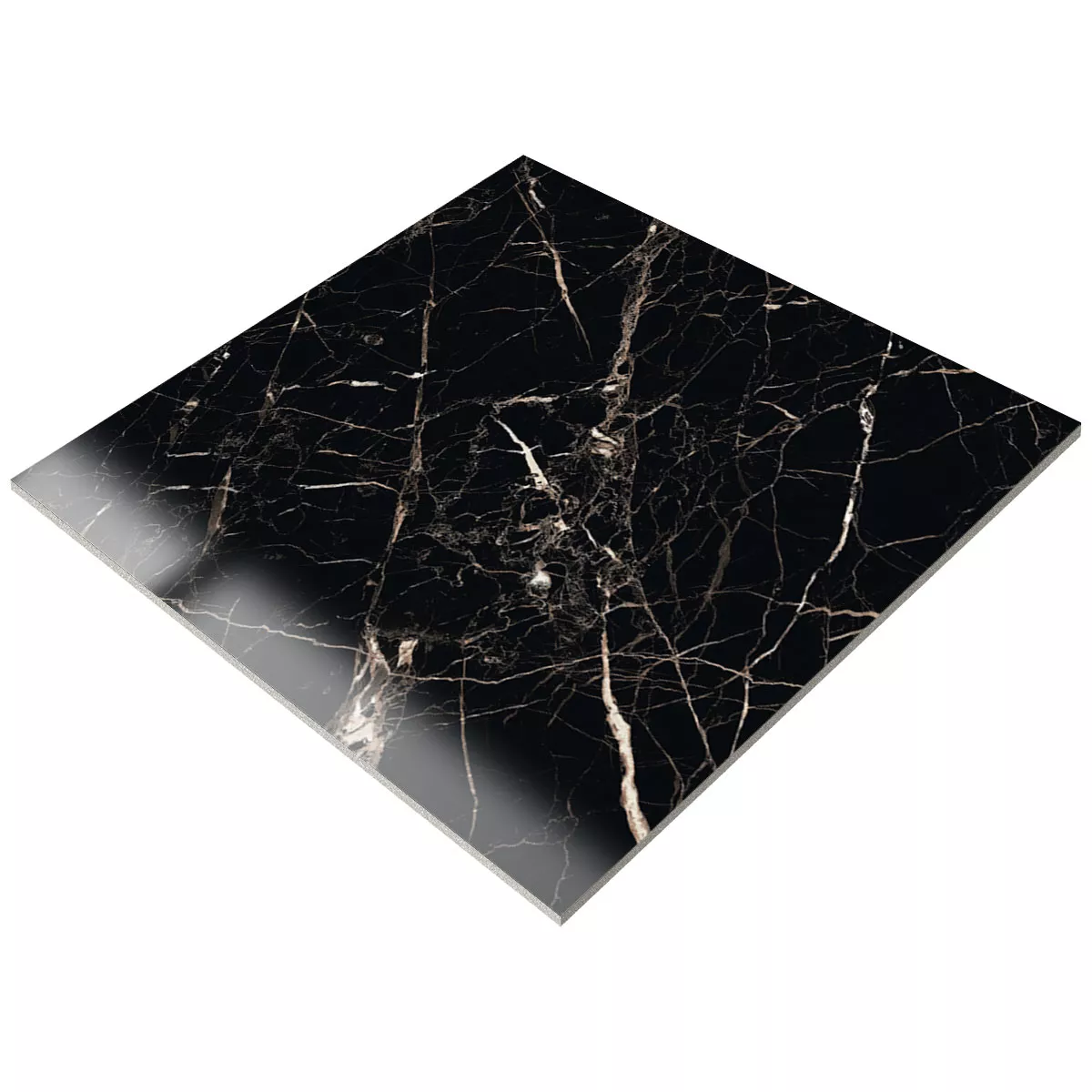 Piastrelle Trento Marmo Ottica Nero Oro Lucidato Lucida 60x60cm