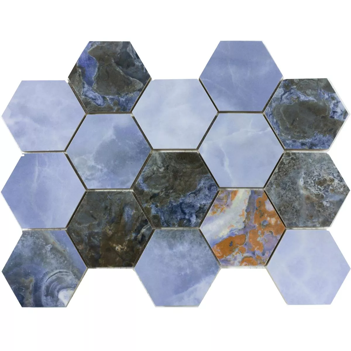 Échantillon de Céramique Mosaïque Carrelage Naftalin Hexagone Bleu Noir