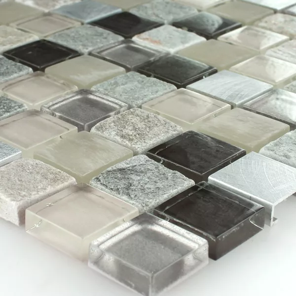 Mosaico Alluminio Vetro Pietra Naturale Quarzite