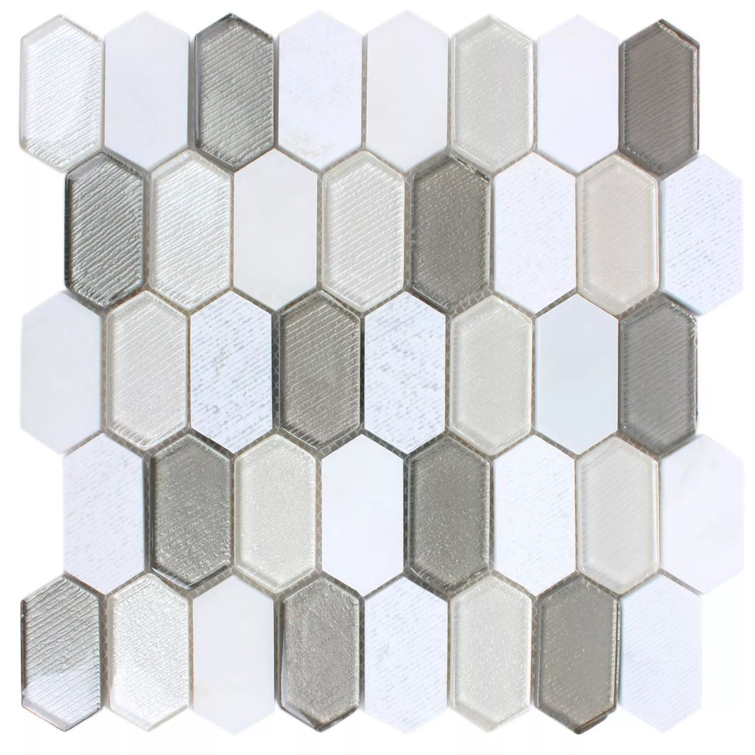 Mosaico Februata Hexagon Bianco Beige Grigio