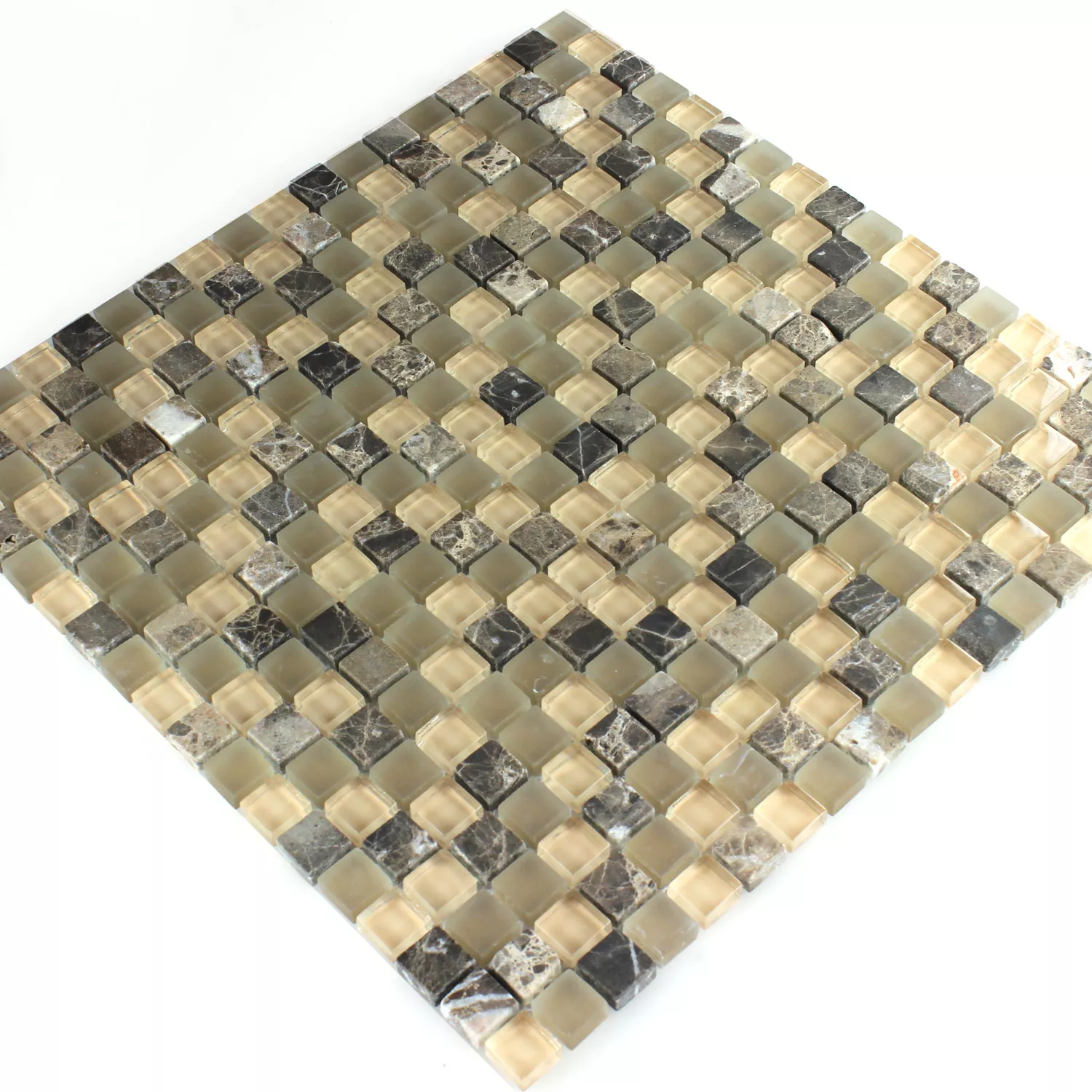 Mosaico Vetro Marmo 15x15x8mm Marrone Beige Mix