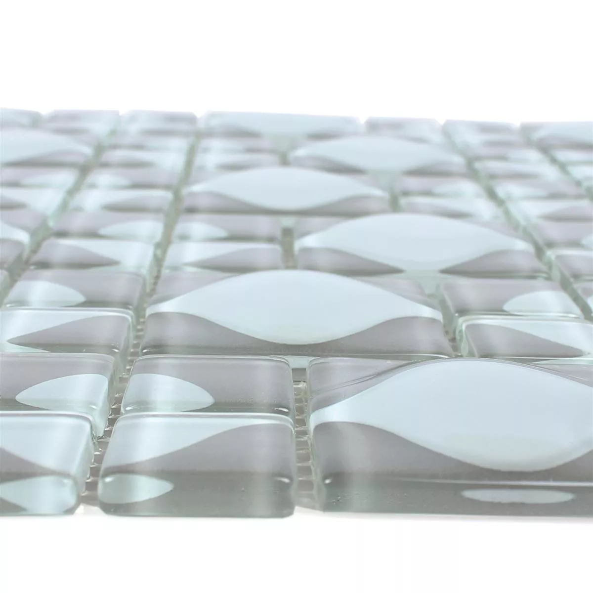 Muster von Glasmosaik Fliesen Nokta Grau Weiss 3D