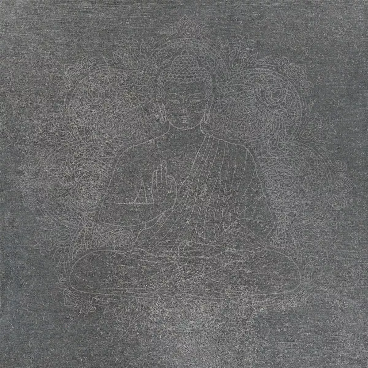 Bodenfliesen Steinoptik Horizon Anthrazit Dekor Buddha