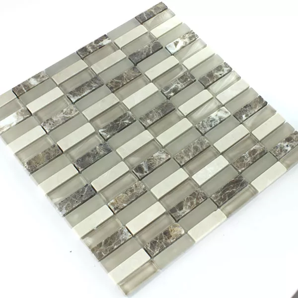 Campione Mosaico Vetro Marmo 15x48x8mm Marrone Beige Mix Sticks