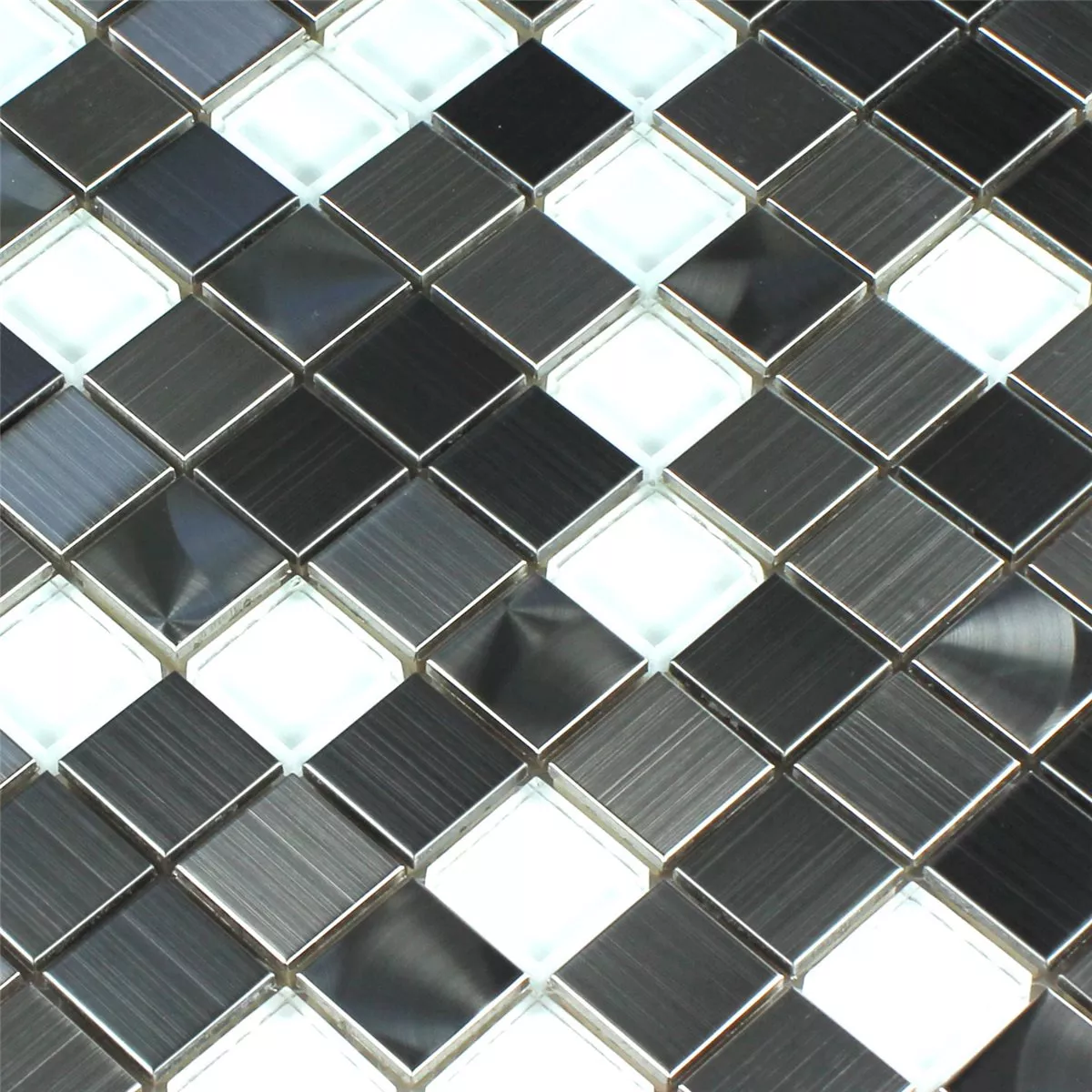 Muster von Mosaikfliesen Edelstahl Glas Weiss Silber