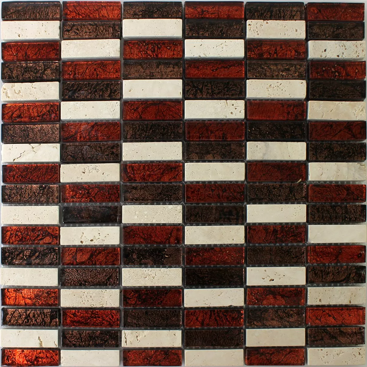 Muster von Mosaikfliesen Naturstein Glas Rot Braun Beige Stick