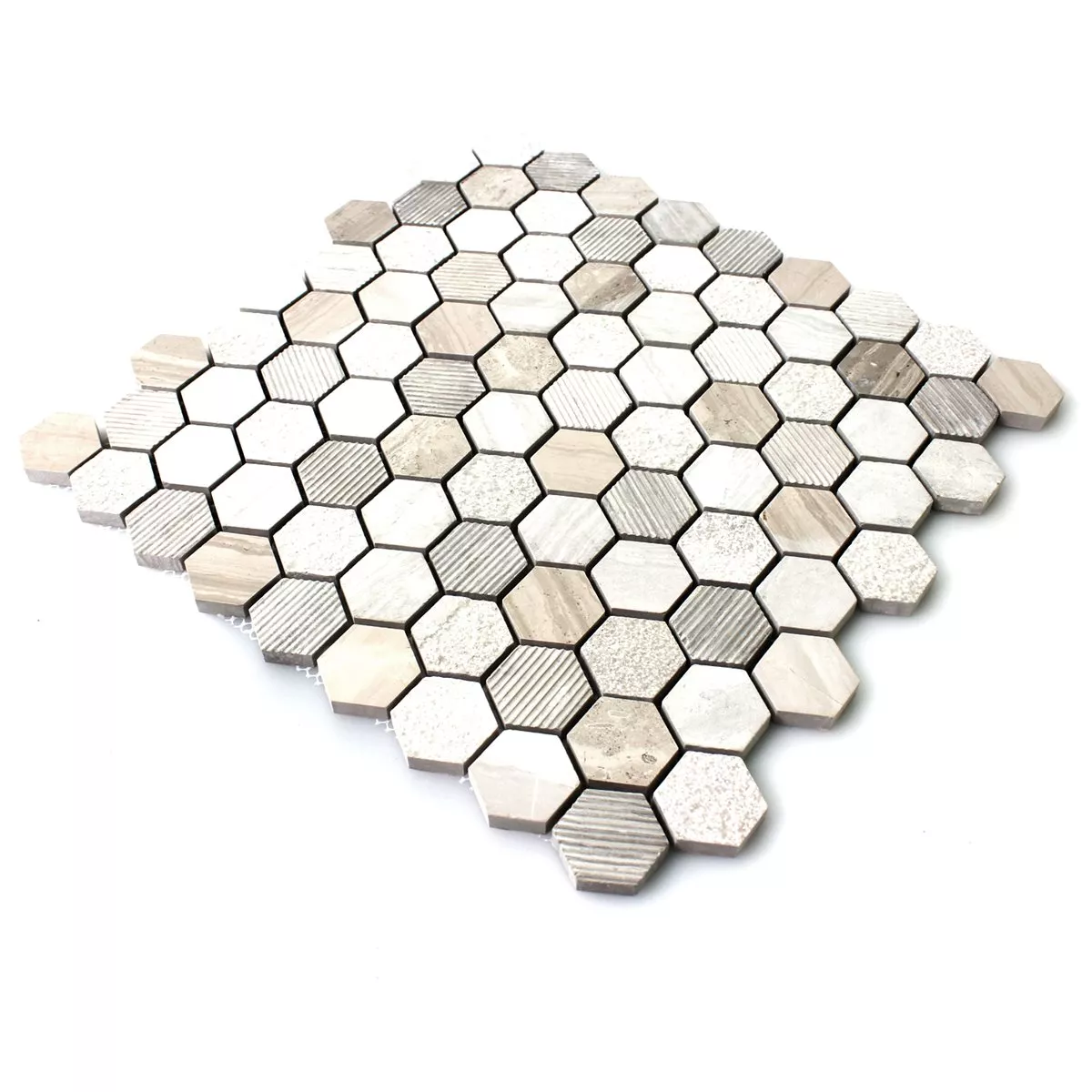 Échantillon Mosaïque Hexagone Pierre Naturelle Beige Brun