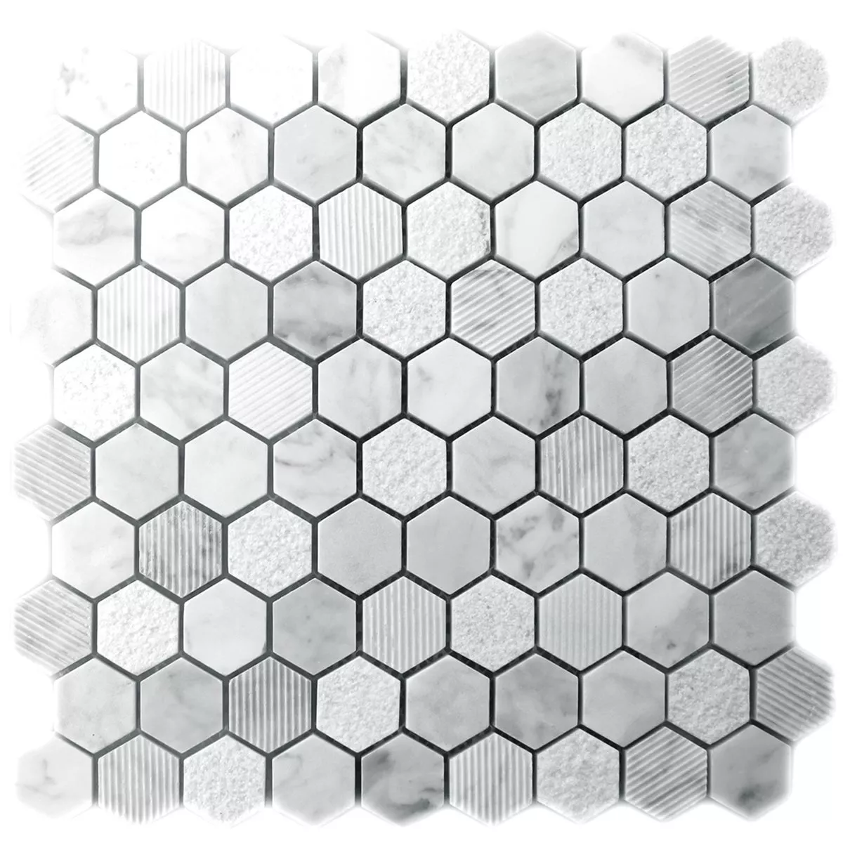 Échantillon Mosaïque Hexagone Pierre Naturelle Carrara Blanc