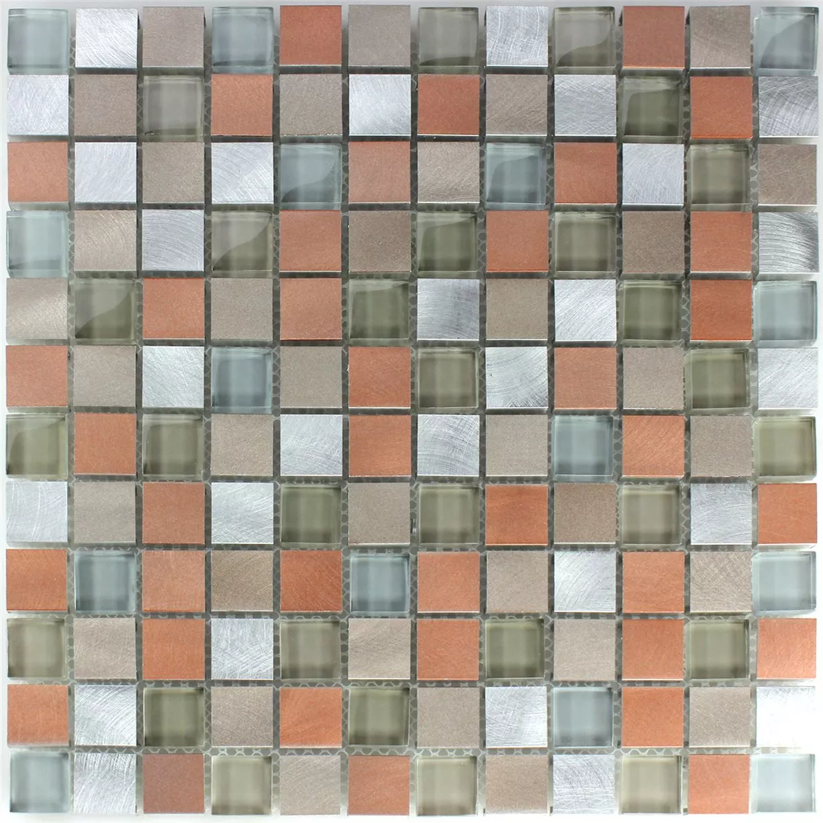 Mosaikfliesen Glas Aluminium Metall Orange Silber Mix