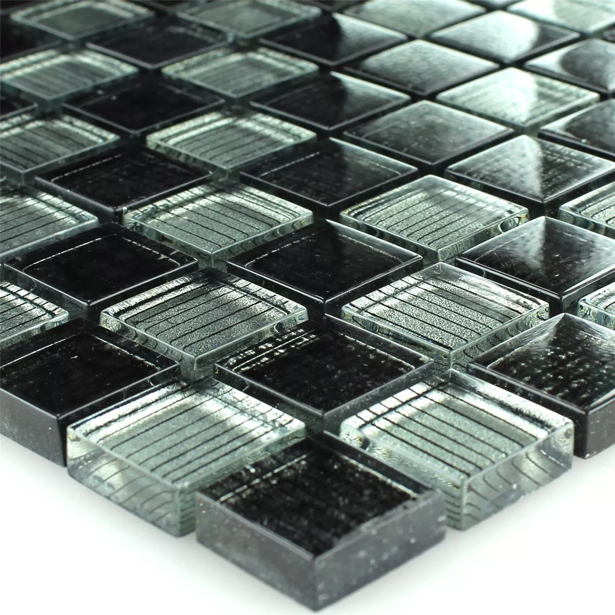 Muster von Mosaikfliesen Glas String Schwarz Grau Gestreift