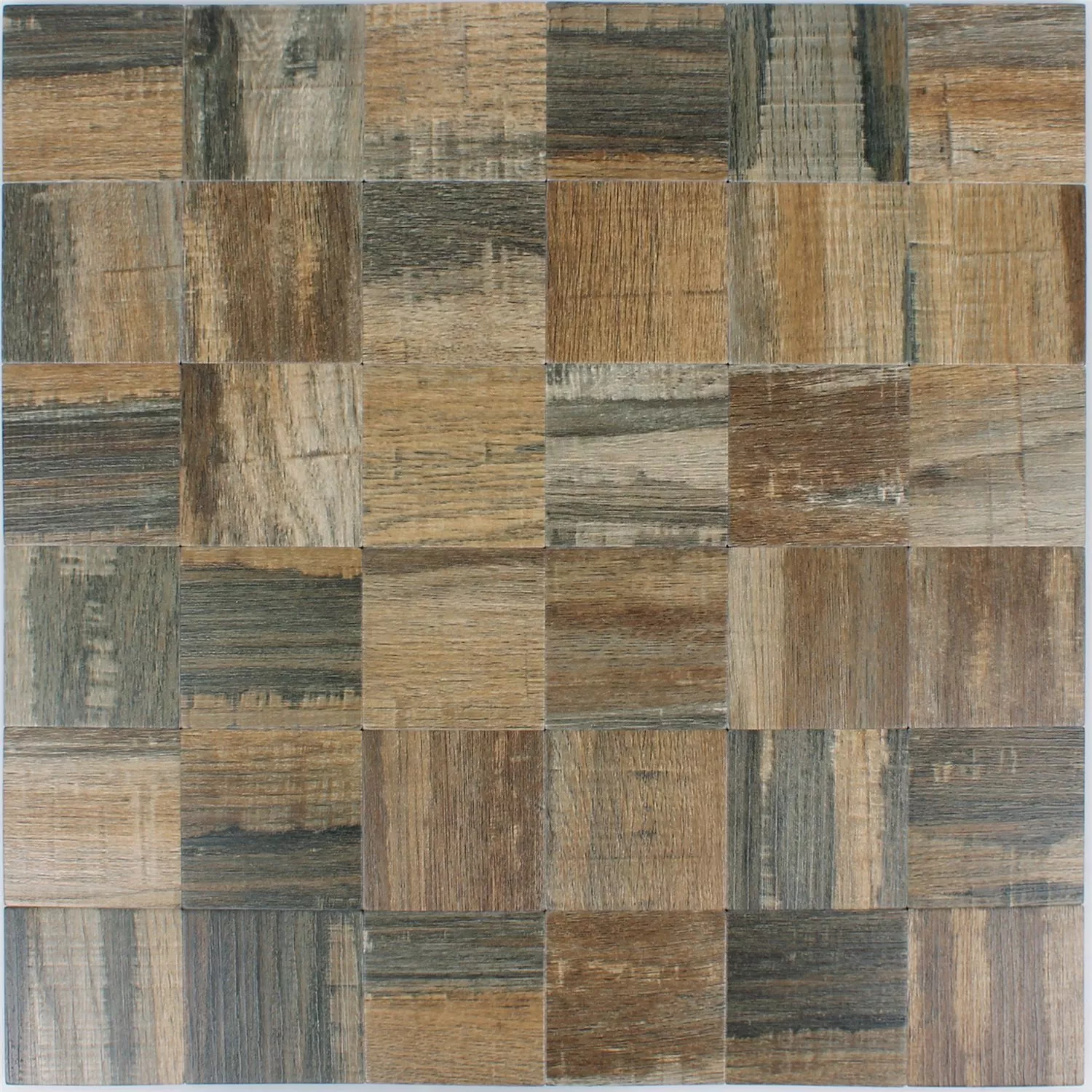 Muster von Mosaikfliesen Holzoptik Metall Selbstklebend Reynosa Braun