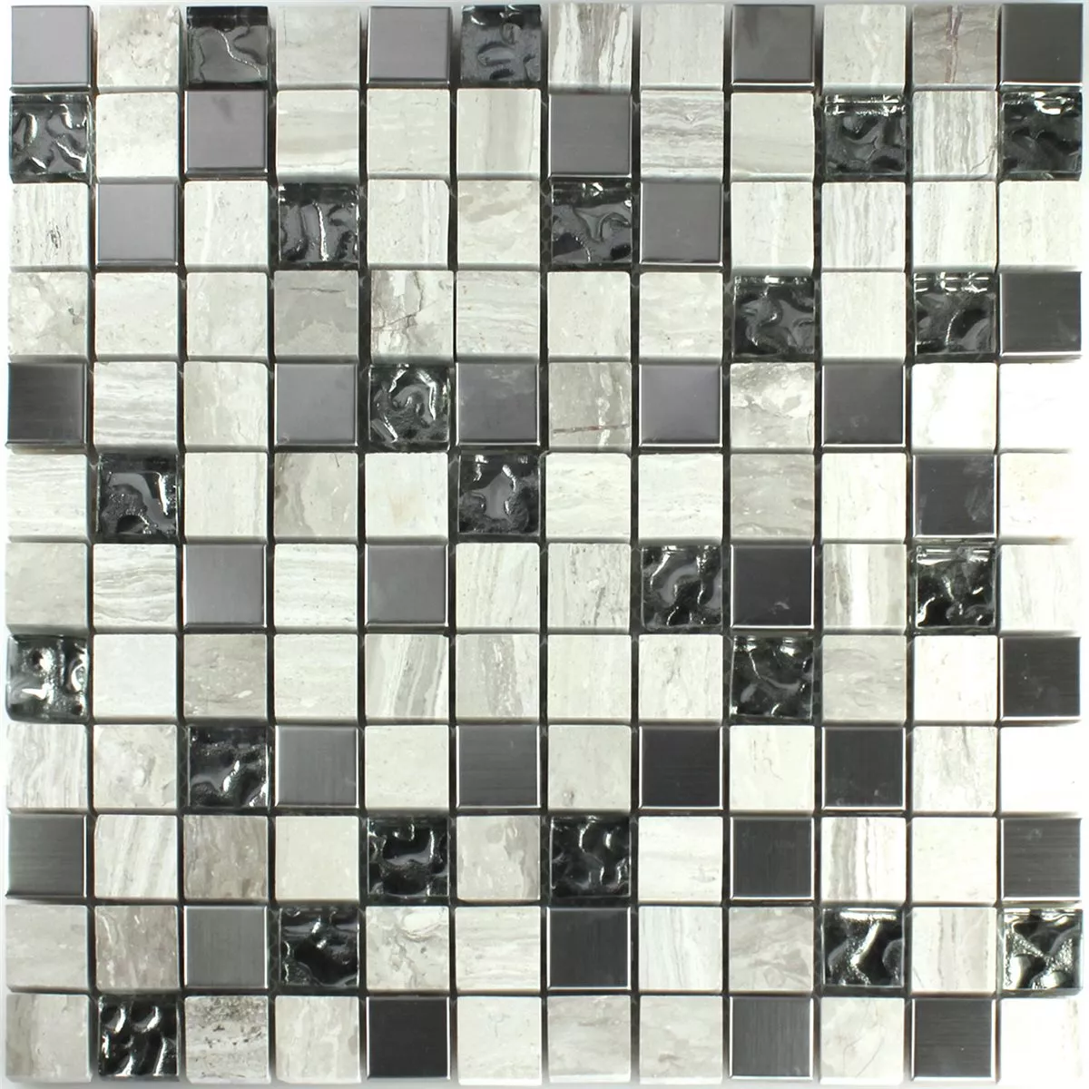 Mosaikfliesen Glas Sandstein Edelstahl Grau