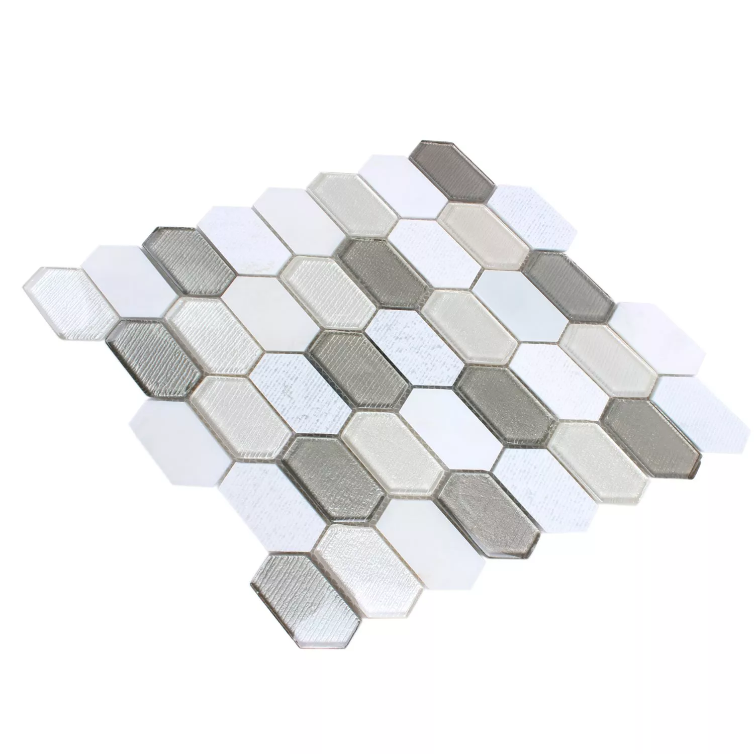 Mosaico Februata Hexagon Bianco Beige Grigio