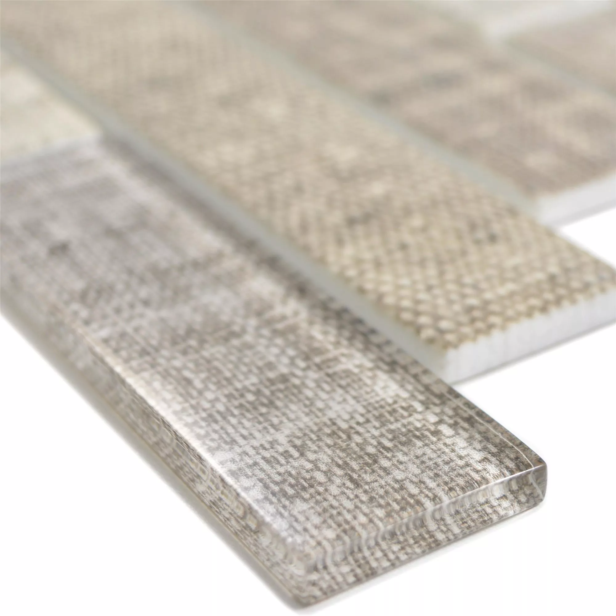 Glasmosaik Fliesen Lyonel Textil Optik Brick Beige