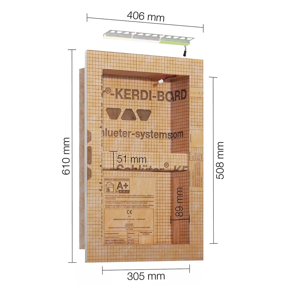 Schlüter Kerdi Board NLT set da nicchia illuminazione a LED bianco caldo 30,5x50,8x0,89 cm