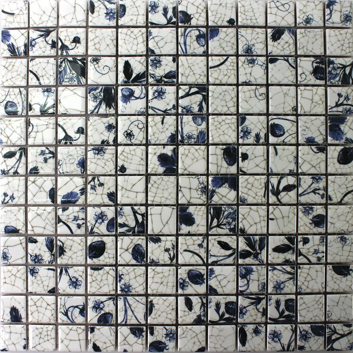 Muster von Mosaikfliesen Keramik Strawberry Weiss Blau