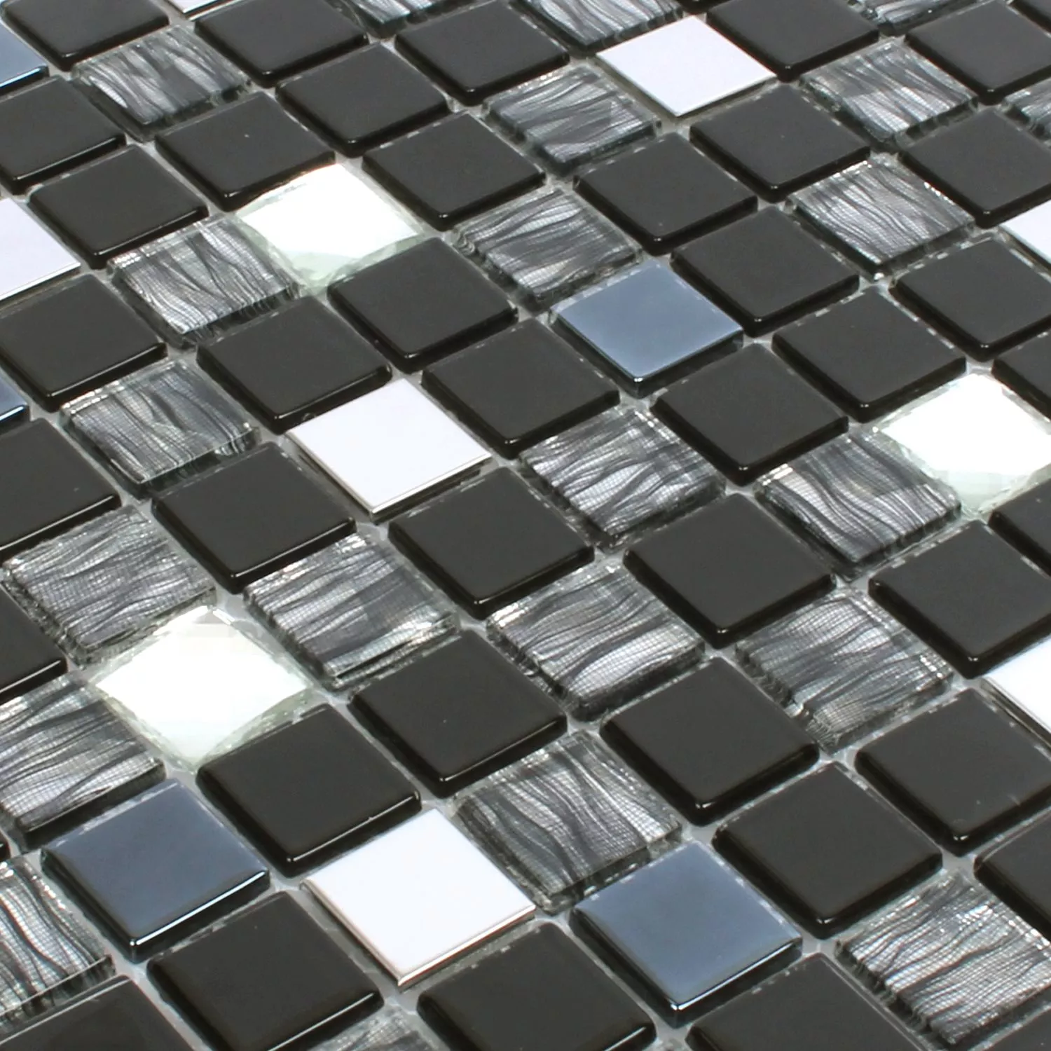 Muster von Mosaikfliesen Malaya Schwarz Silber Quadrat