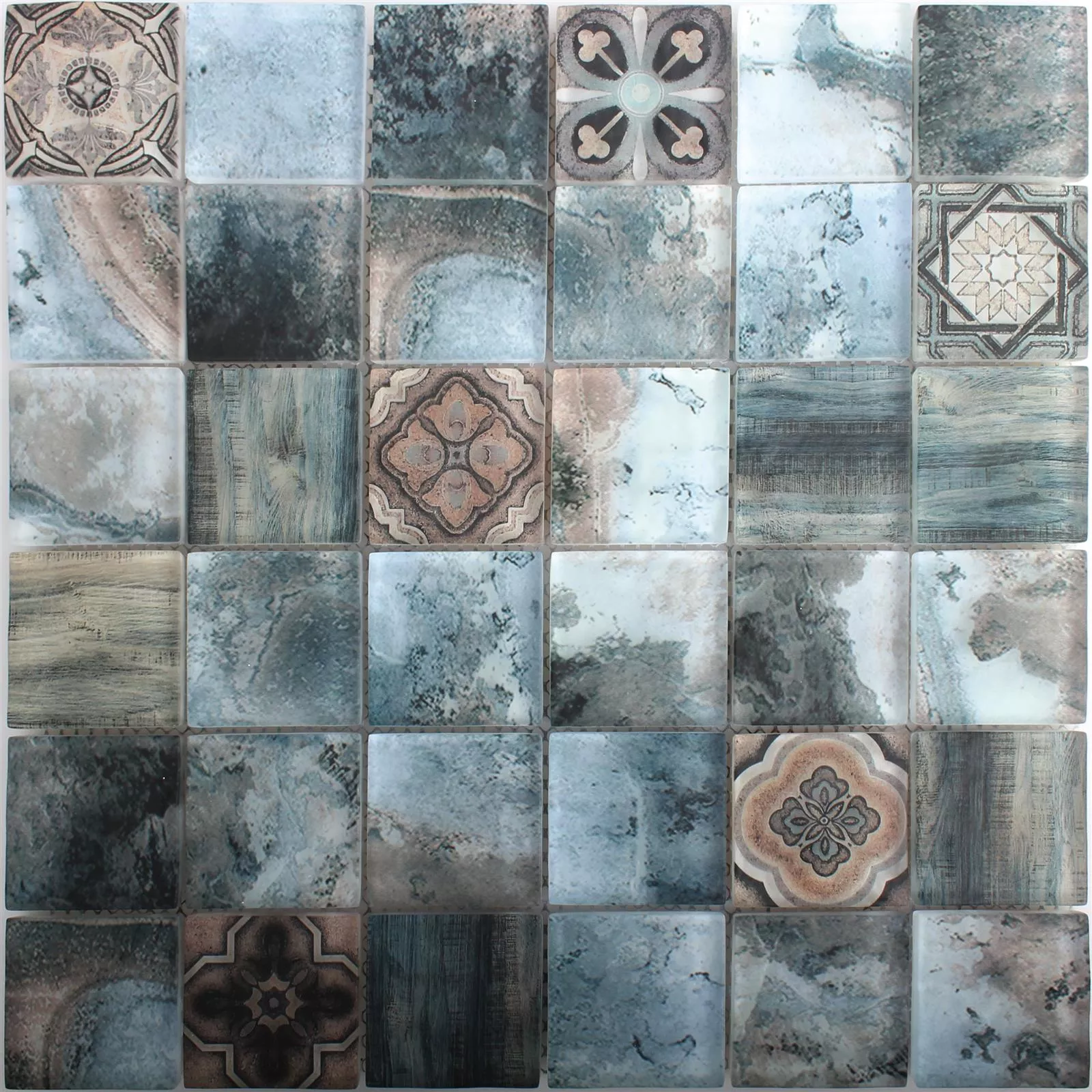 Mosaico Di Vetro Piastrelle Prinsburg Marrone Blu Ondulato