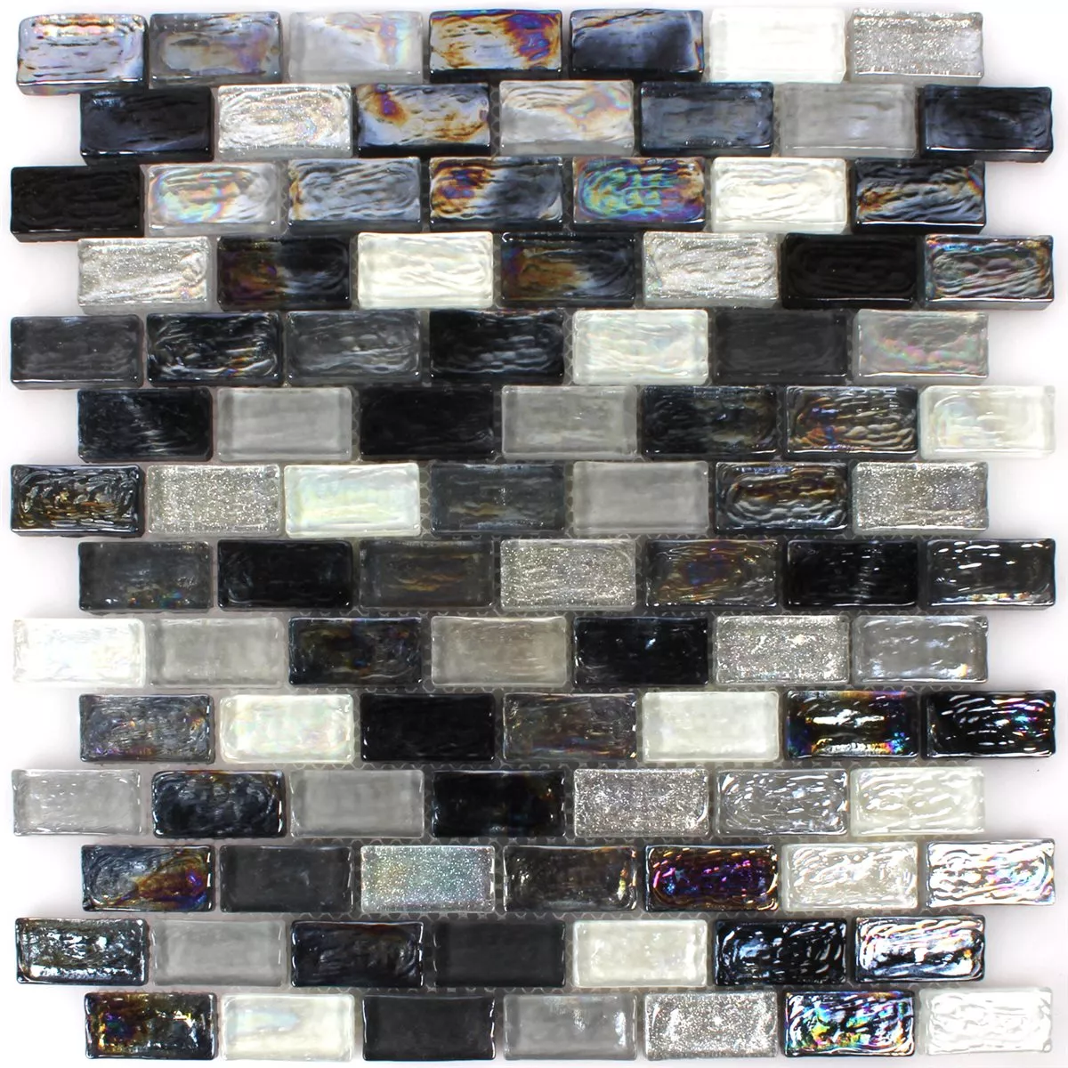 Mosaikfliesen Glas Effekt Petrol Black Mix 20x42x8mm