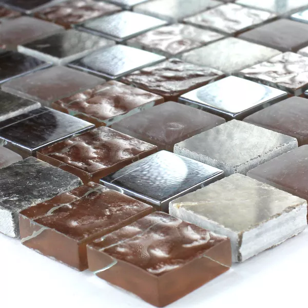 Mosaikfliesen Glas Marmor 23x23x8mm Braun Mix Metall