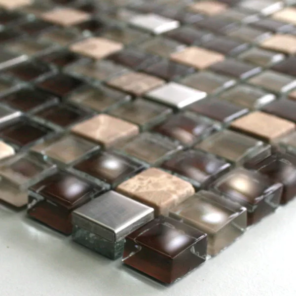 Muster von Mosaikfliesen Glas Marmor Edelstahl Braun Mix