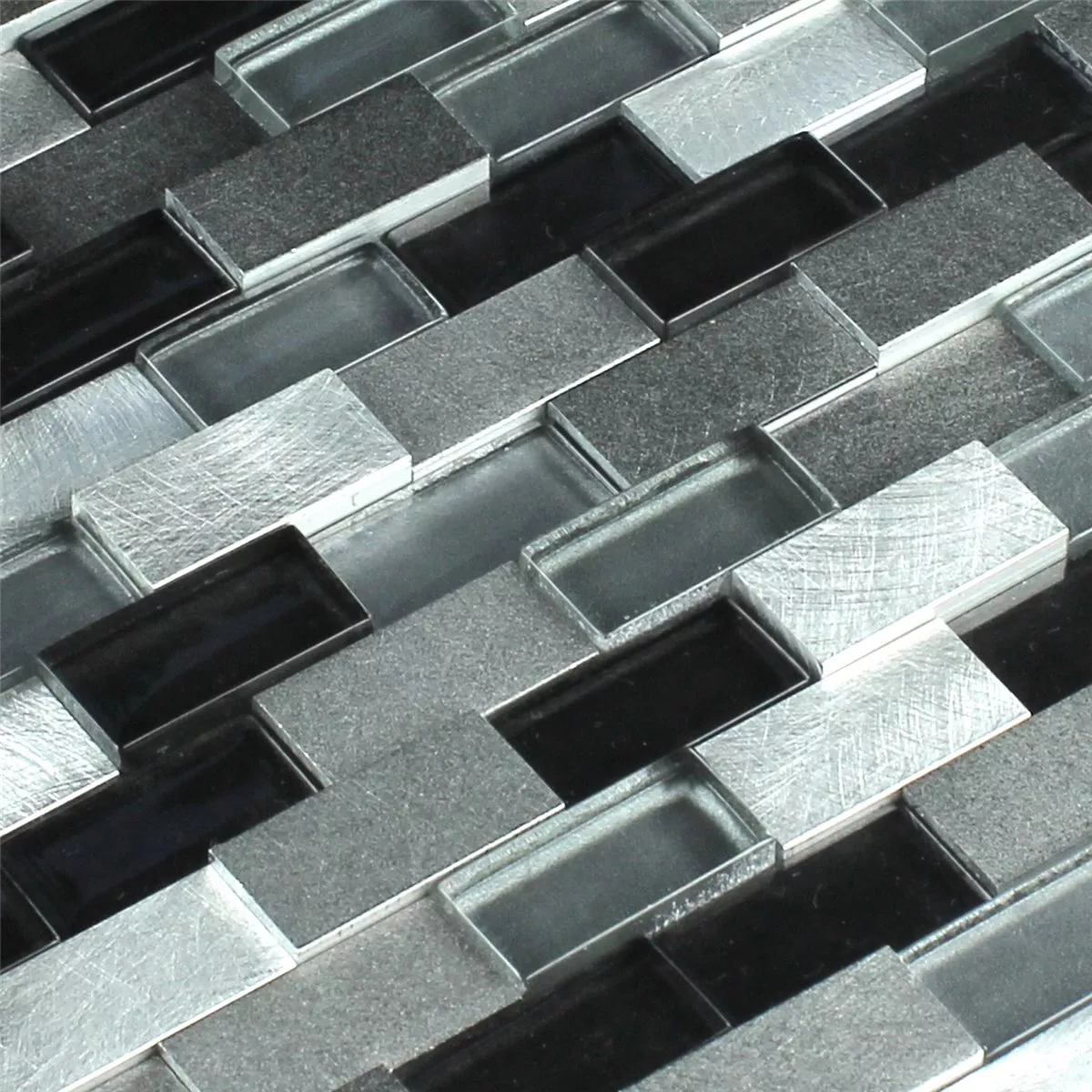 Mosaikfliesen Aluminium Glas Design 3D Schwarz Silber