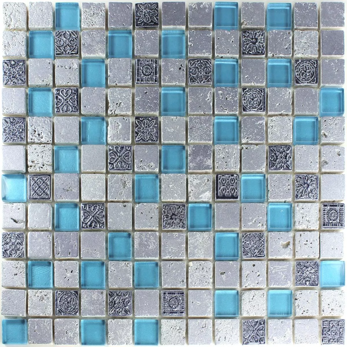 Mosaikfliesen Glas Resin Stein Mix Blau Silber