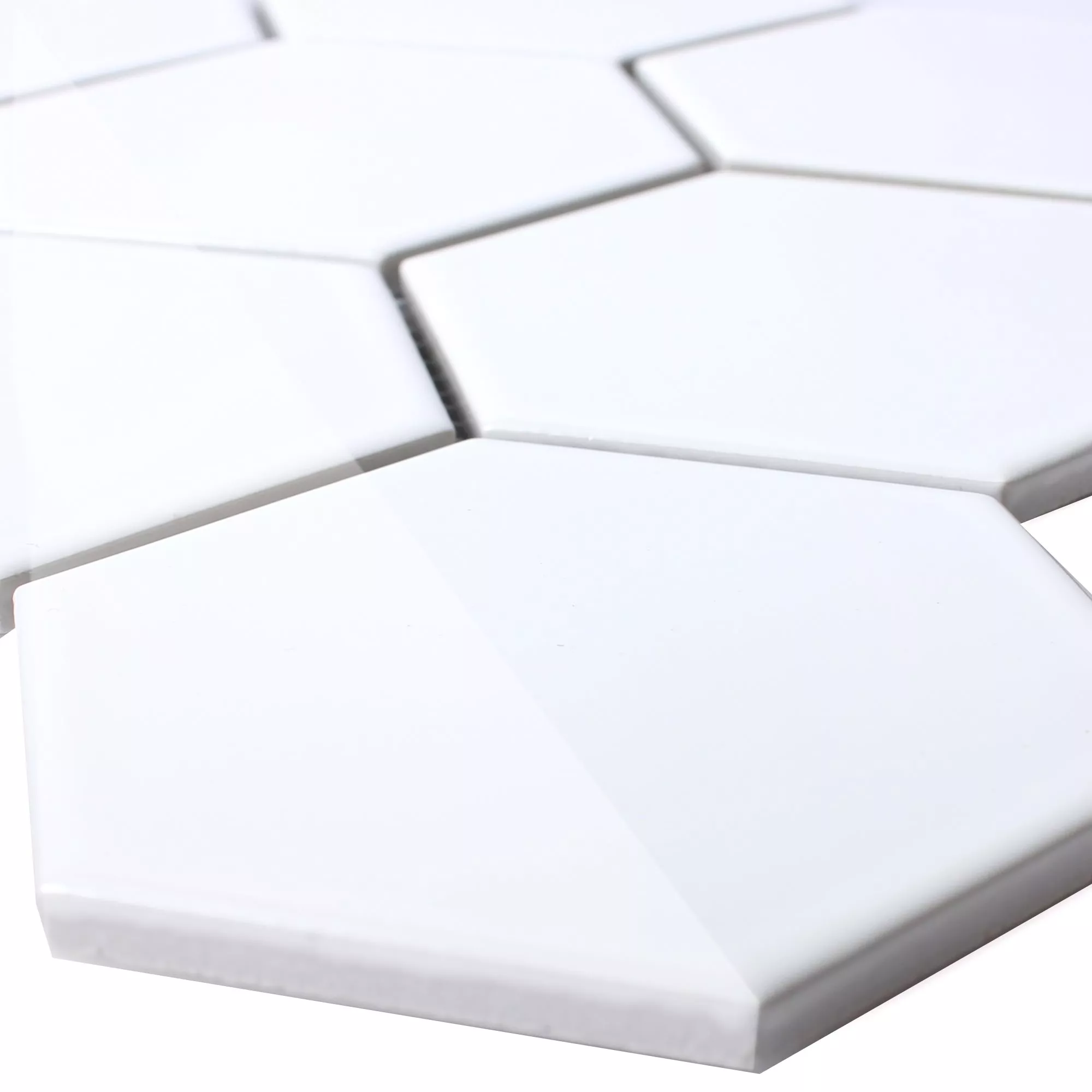 Keramik Mosaikfliesen Hexagon Salamanca Weiß Glänzend H95