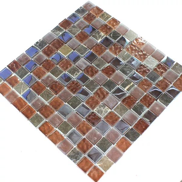 Mosaikfliesen Glas Marmor 23x23x8mm Braun Mix Metall