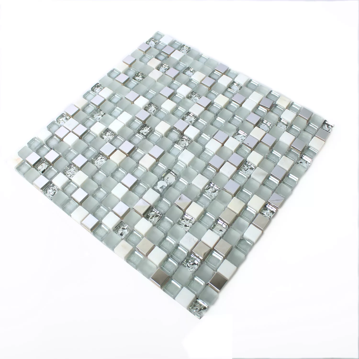 Glas Edelstahl Naturstein Mosaik Fliesen Weiss Silber Glas Edelstahl Naturstein Mosaik Fliesen Weiss Silber