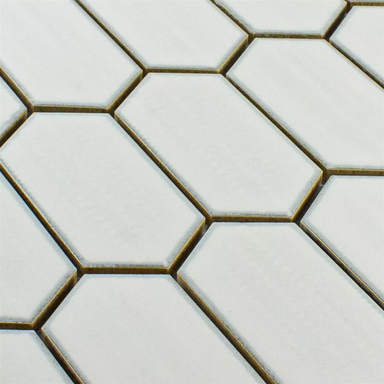 Muster von Keramik Mosaikfliesen McCook Hexagon Lang Weiß