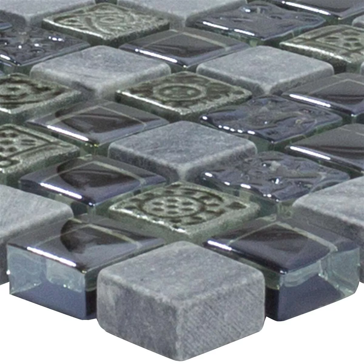 Glas Marmor Mosaikfliesen Champion Schwarz Grau Mix Glas Marmor Mosaikfliesen Champion Schwarz Grau Mix