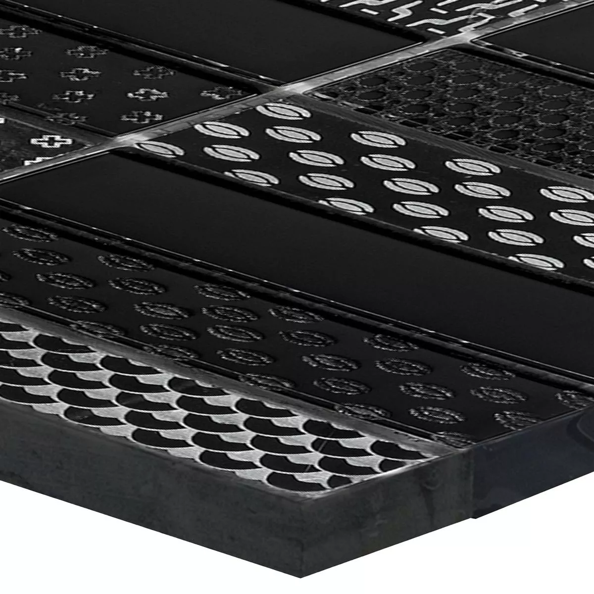 Glas Naturstein Mosaik Fliesen Celestiana Ornament Brick Schwarz Mix Glas Naturstein Mosaik Fliesen Celestiana Ornament Brick Schwarz Mix