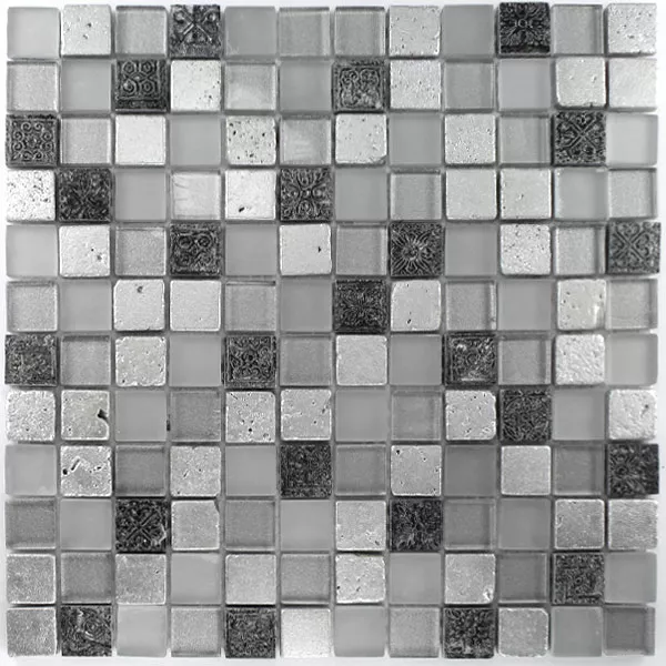 Muster von Mosaikfliesen Glas Kalkstein Marmor Miami Weiss