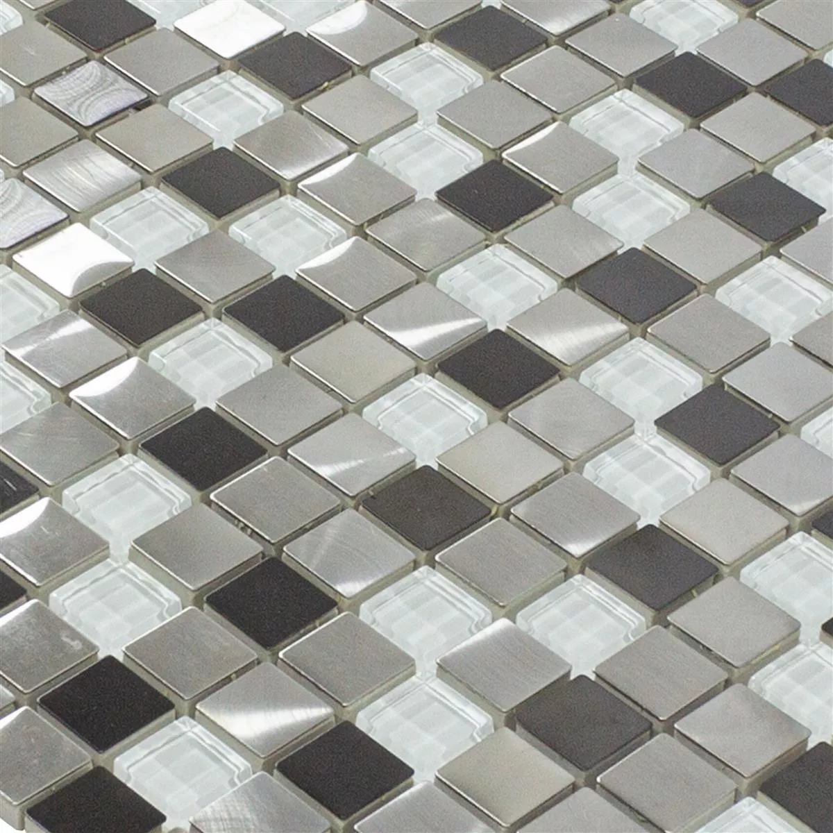 Échantillon Verre Métal Acier Inoxydable Mosaïque Carrelage Stella Blanc Argent