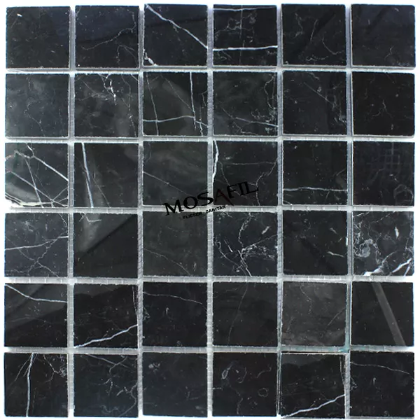 Mosaikfliesen Marmor 48x48x8mm Schwarz Poliert