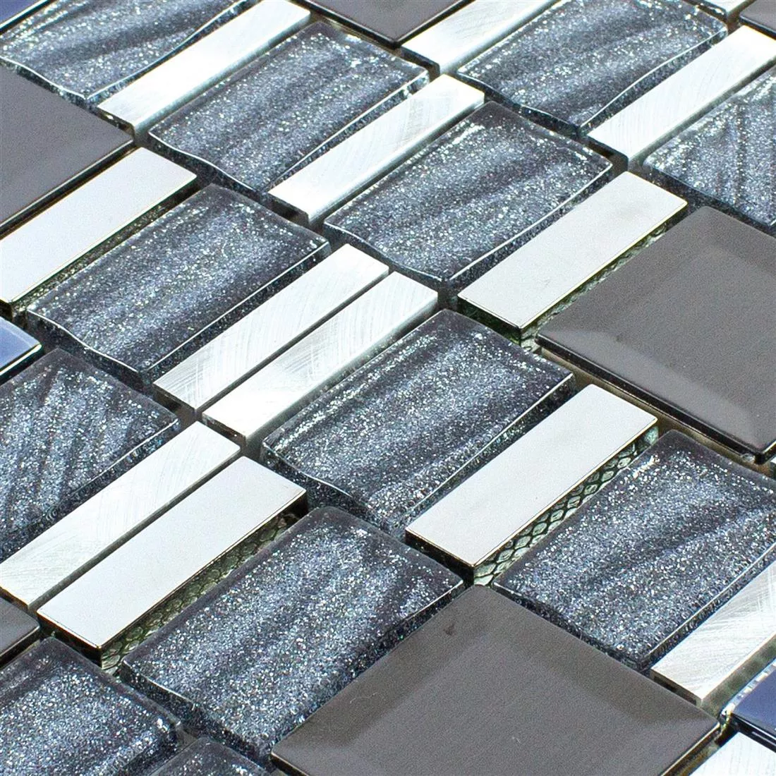 Glas Aluminium Mosaik LaCrosse Schwarz Grau Silber