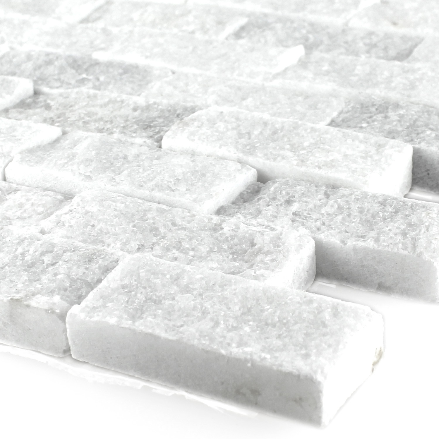 Mosaikfliesen Naturstein Marmor Treviso Brick Weiss 3D