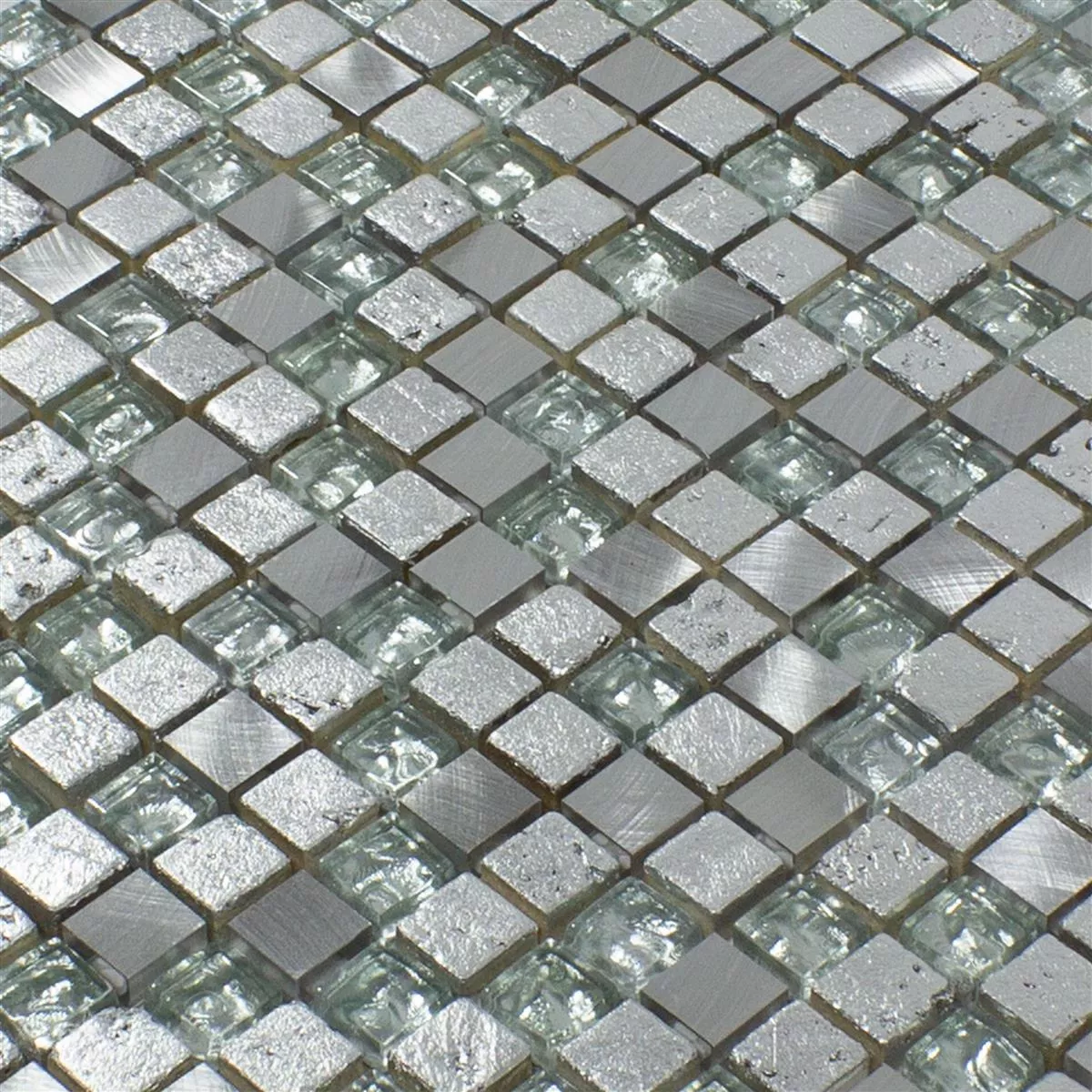 Muster von Glas Aluminium Resin Mosaikfliesen Stilo Silber