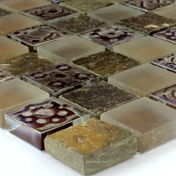 Muster von Mosaikfliesen Glas Kalkstein Marmor Phoenix Braun