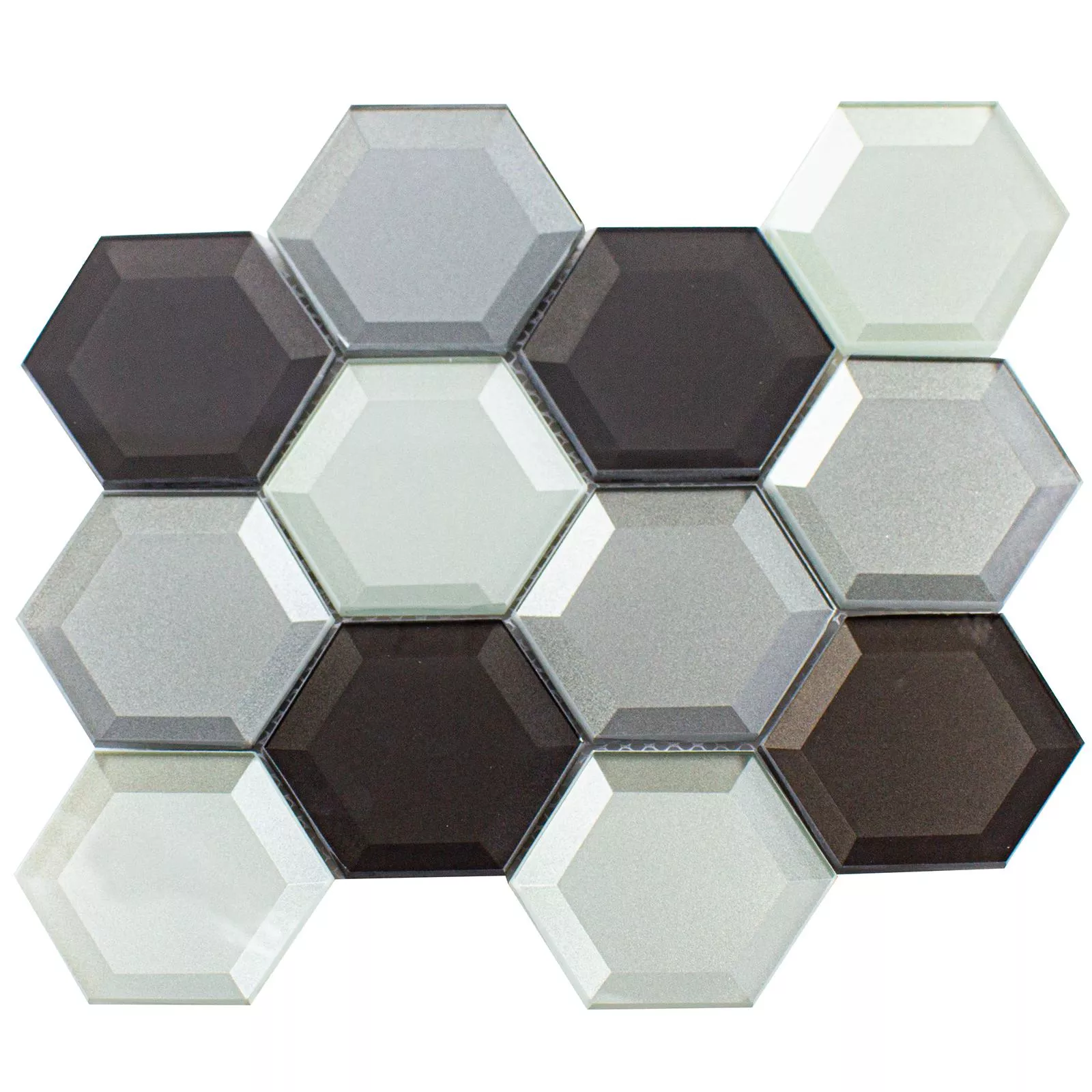 Muster von Glasmosaik Melfort Hexagon Braun Silber Türkis