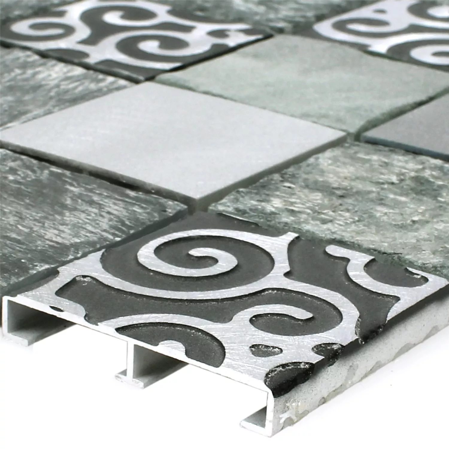 Mosaico Vetro Pietra Naturale Alluminio Valdivia Grigio