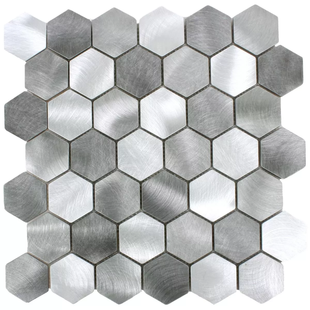 Échantillon Mosaïque Aluminium Manhatten Hexagone Gris Argent