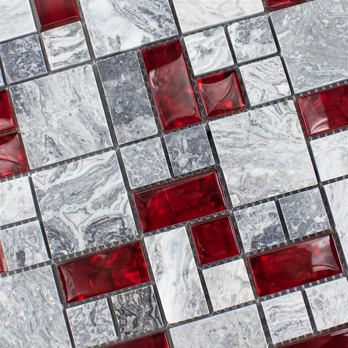 Mosaïque Verre Pierre naturelle Carrelage Gris Sinop Rouge 2 Mix