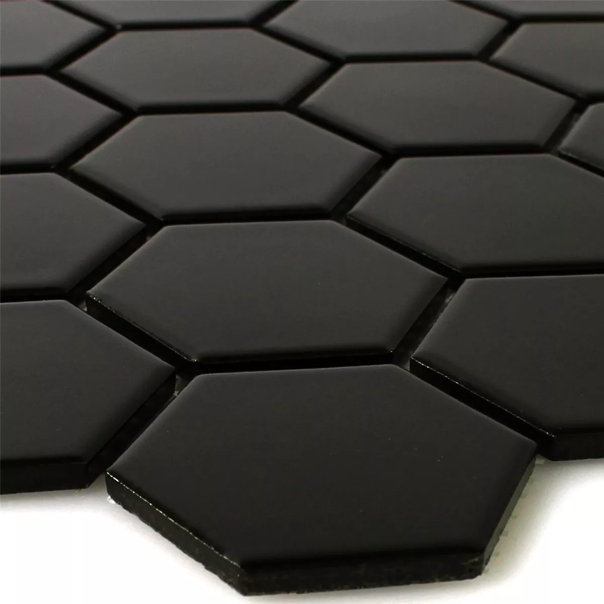 Muster von Mosaikfliesen Keramik Hexagon Schwarz Matt H51