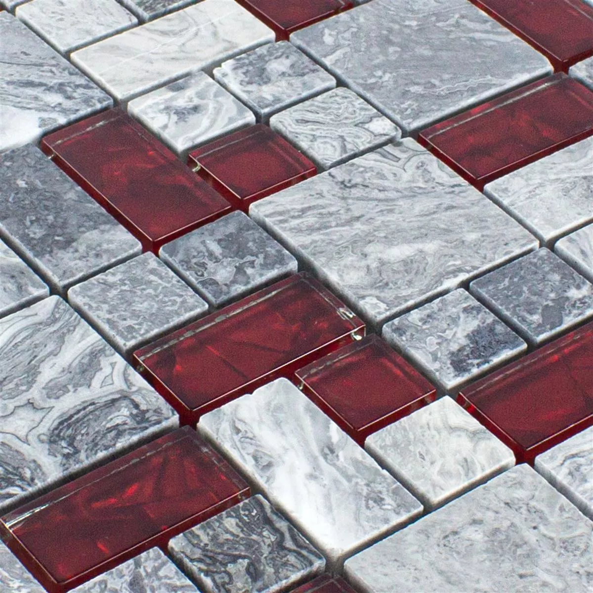 Mosaico Vetro Pietra Piastrelle Grigio Sinop Rosso 2 Mix