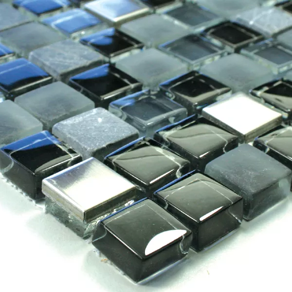 Mosaikfliesen Glas Marmor Edelstahl Schwarz Mix