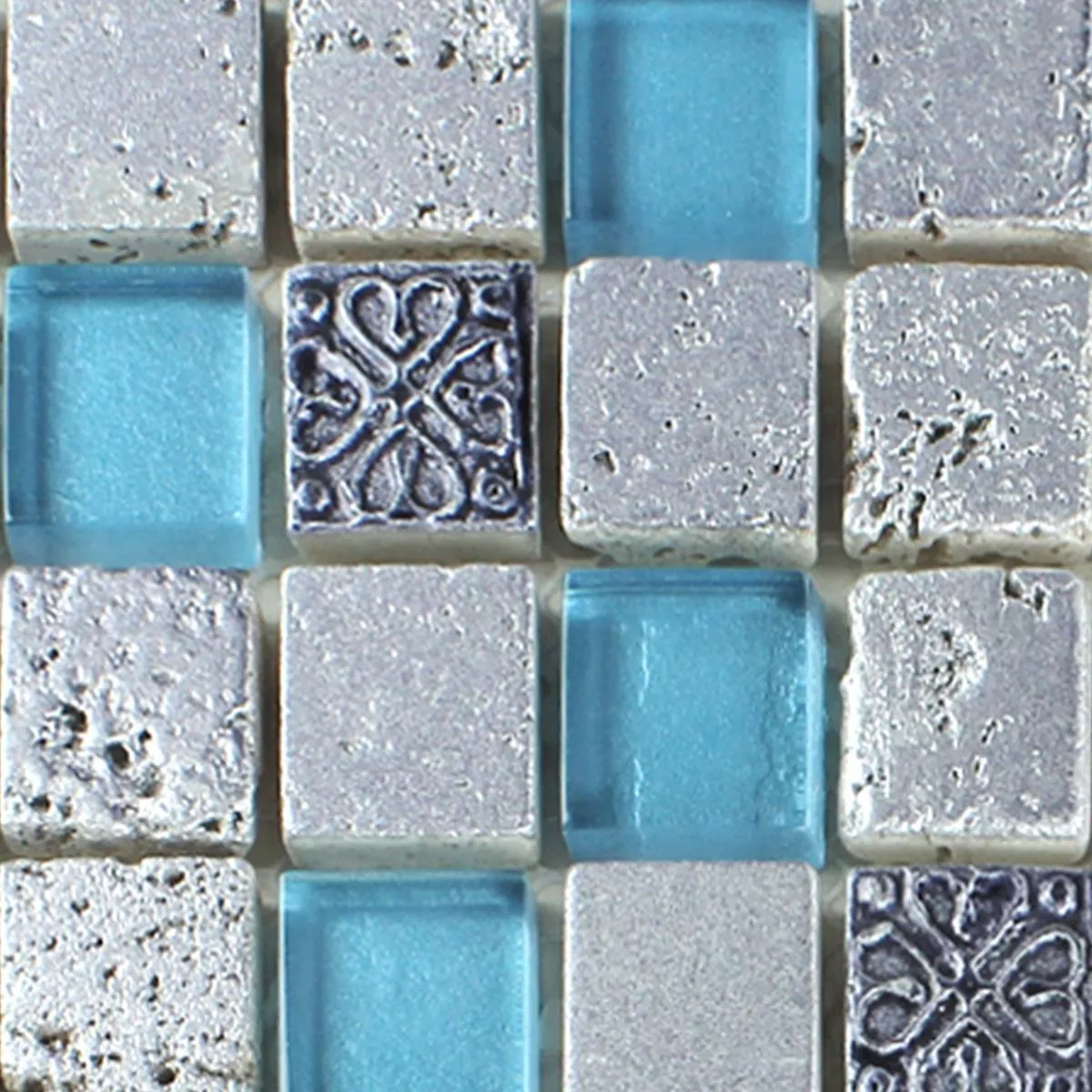 Campione Mosaico Vetro Resin Pietra Mix Blu Argento