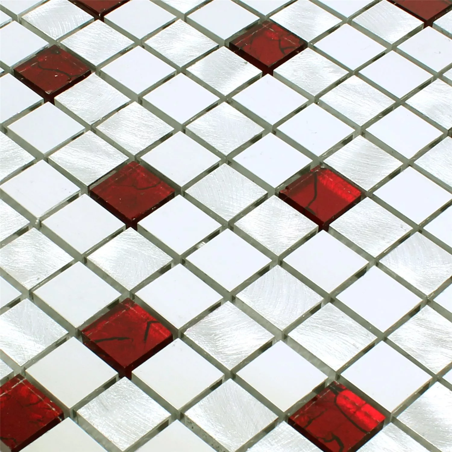 Mosaico Alluminio Vetro Maira Argento Rosso
